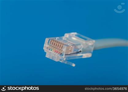 RJ45 connector in blue background