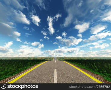 Road. An automobile highway on a background of the effective sky and a green landscape