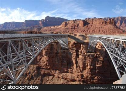 Road and pedestrian bridges over the Colorado River near Lee&rsquo;s Ferry, Arizona