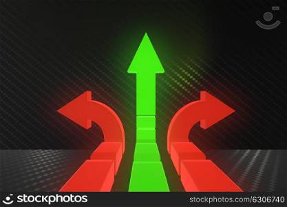 Road arrows at crossroads in difficult choice concept - 3d rende. Road arrows at crossroads in difficult choice concept - 3d rendering
