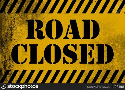 Road closed sign yellow with stripes, 3D rendering