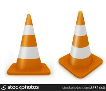 Road cone frontal and diagonal view isolated on white background