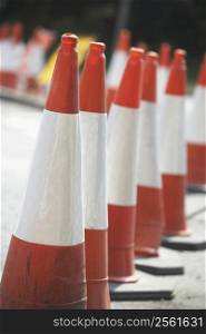 Road Cones Lined Up On The Side Of The Road