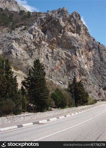 Road, forest and rock