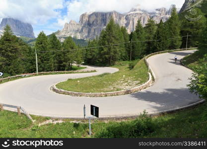 road from Canazei to Pordoi pass, Trentino, Italy