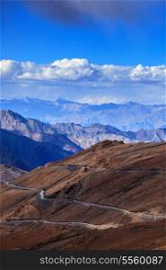 Road in Himalayas near Tanglang la Pass - Himalayan mountain pass on the Leh-Manali highway. Ladakh, India