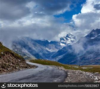 Road in Himalayas. Rohtang La pass, Himachal Pradesh, India