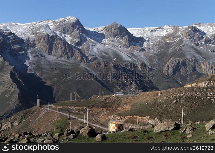 Road in iranian mountain near Damavand volcano
