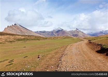 Road in mountains (Himalayas). Spiti Valley, Himachal Pradesh, India