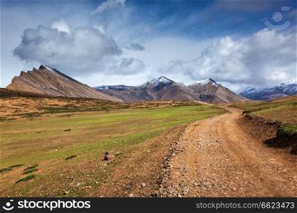 Road in mountains (Himalayas). Spiti Valley,  Himachal Pradesh, India. Road in Himalayas
