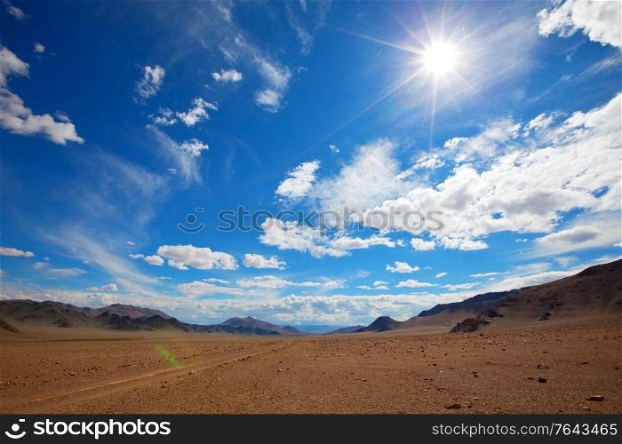 Road in the Gobi Desert in Mongolia