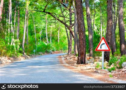 road in the woods and the sign of rotation