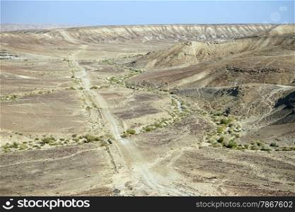 Road in valley in Negev desert, Israel