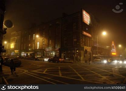 Road junction in Cork by night, Ireland