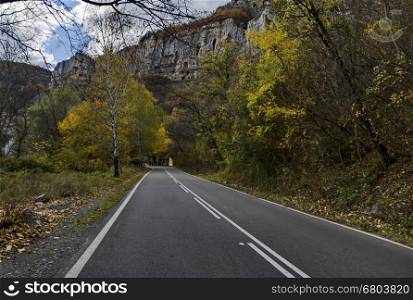 Road near by magnificent Lakatnik rocks in full height, Iskar river defile, Sofia province, Bulgaria