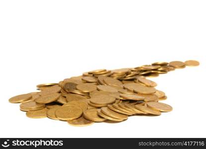 Road of golden coins isolated on white