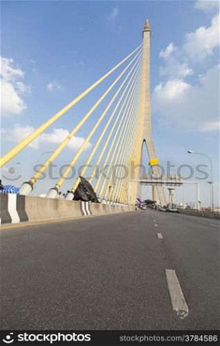 Road on the Rama VIII Bridge Daytime air sunny skies