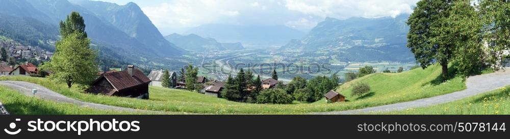 Road on the slope and Rein valley in Lichtenstein