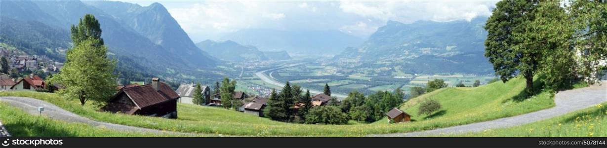 Road on the slope and Rein valley in Lichtenstein