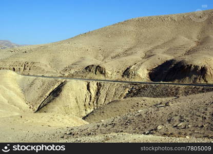 Road on the slope of mount near Dead sea, Jordan