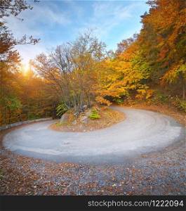 Road panorama in autumn canyon. Nature lanscape composition.