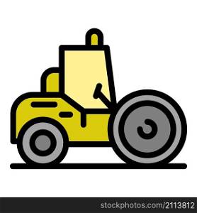 Road roller vehicle icon. Outline road roller vehicle vector icon color flat isolated. Road roller vehicle icon color outline vector