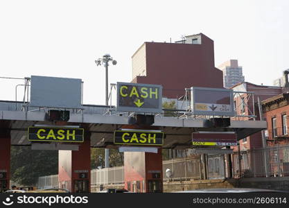 Road sign at toll booths