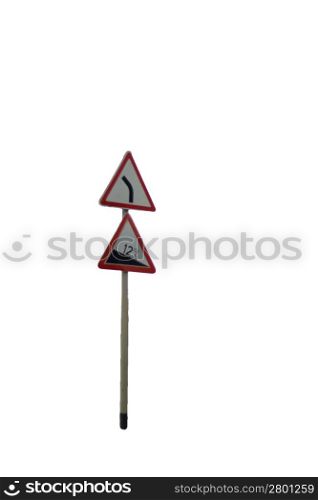 Road sign on the stick isolated on the white background
