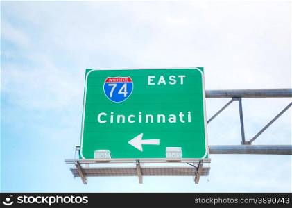 Road sign to Cincinnati at the interstate highway