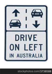road sign warning about the side of the road to drive on car in Australia