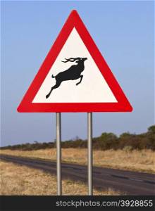 Road sign warning of Antelope crossing the road in Northern Namibia