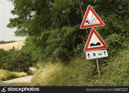 Road sign warnings, Tuscany.