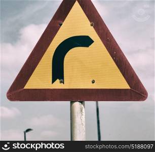 road signal attention of the curve in the sky like abstract background