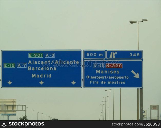 road signs over a freeway as a background