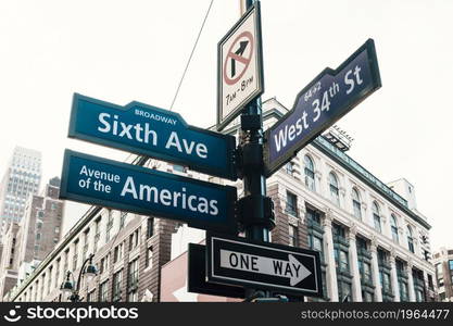 road signs pillar downtown. High resolution photo. road signs pillar downtown. High quality photo