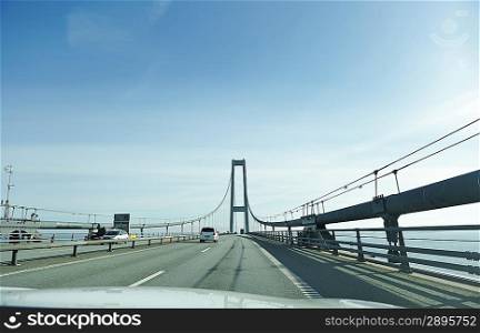 Road through the bridge in Denmark