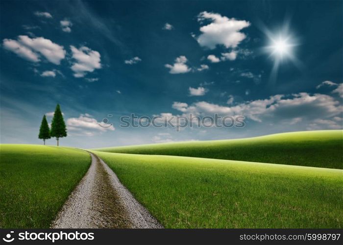 Road through the green hills, abstract seasonal backgrounds