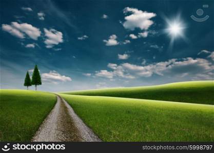 Road through the green hills, abstract seasonal backgrounds