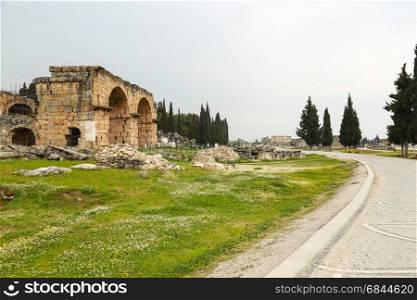 Road to gate of Hierapolis in Pamukkale, Denizli, Turkey