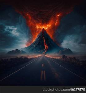 Road to hell eruption. Generative ai. High quality illustration. Road to hell eruption. Generative ai