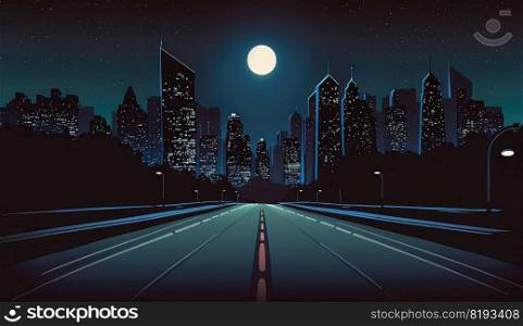 road to night city empty highway. background street, urban building, landscape light, modern architecture, asphalt scape road to night city empty highway ai generated illustration. road to night city empty highway ai generated