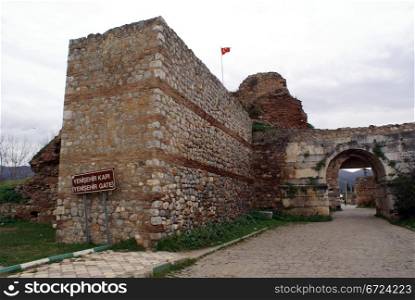 Road to Yenishehir gate and wall of Iznik, Turkey
