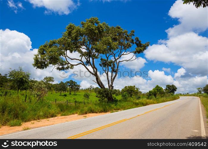 road trip. empty road with the beautiful landscapes around at the Brazil