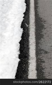 road white lines winter snow danger traffic