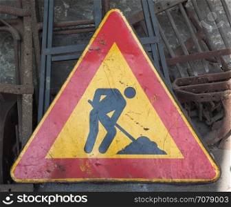 road works sign. Warning signs, road works traffic sign, men at work