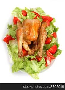 Roast Chicken on a bed of salad, vertical