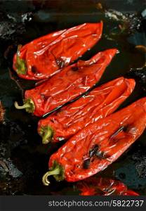 Roast peppers in oven plate