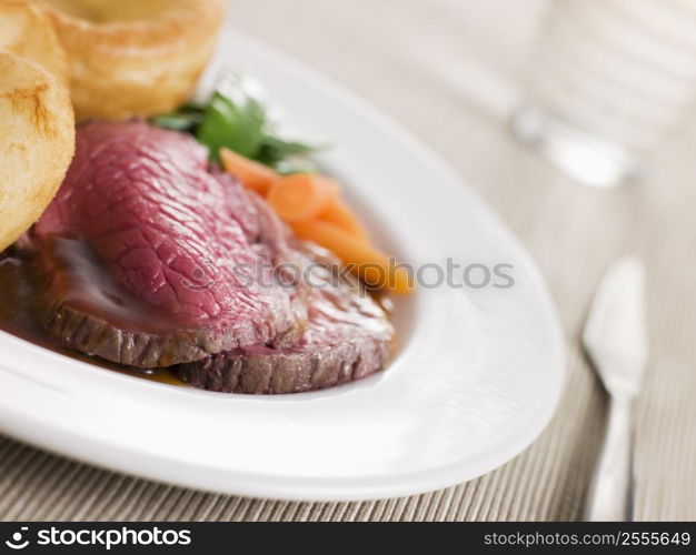 Roast Topside of British Beef with Yorkshire Pudding and Vegetables