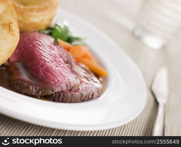 Roast Topside of British Beef with Yorkshire Pudding and Vegetables