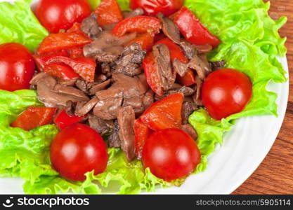 Roasted beef and mushrooms. Roasted beef and mushrooms with tomato and lettuce